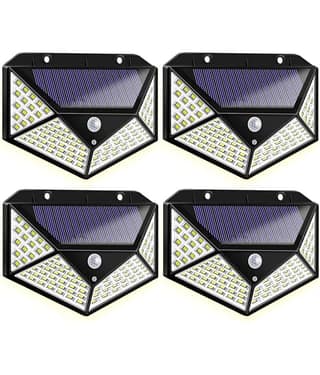 18-ENTERPRISE Solar Rechargable Light Outdoor 100 LEDs Solar Motion Sensor Light with Solar Panel and 3 Modes with IP65 Protection, Waterproof and Dustproof with Wide Angle Lighting (Pack of 4).