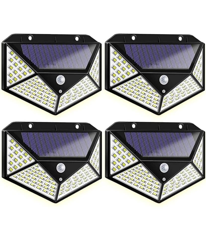 18-ENTERPRISE Solar Rechargable Light Outdoor 100 LEDs Solar Motion Sensor Light with Solar Panel and 3 Modes with IP65 Protection, Waterproof and Dustproof with Wide Angle Lighting (Pack of 4).
