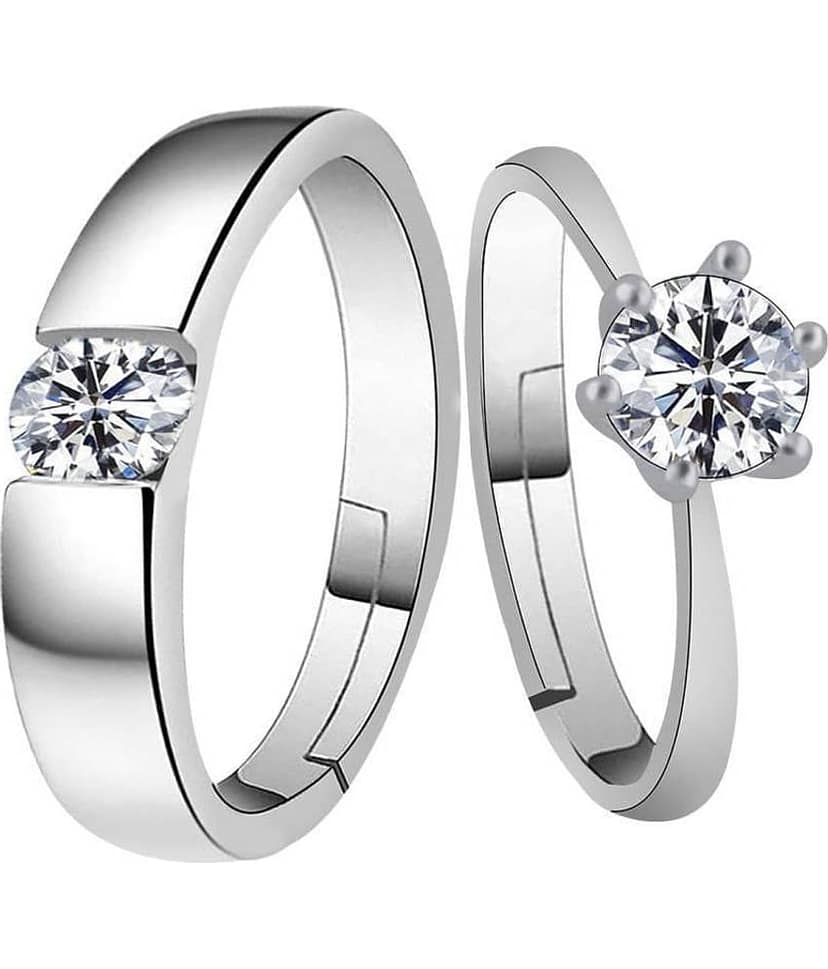 SILVERSHINE Silverplated Elegant LOVE Solitaire His and Her Adjustable proposal Diamond couple ring For Men And Women Jewellery view 2