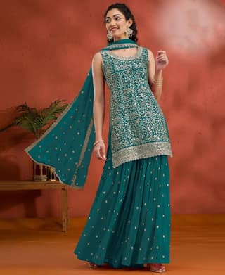 Designer Red Georgette Sharara Suit for Women