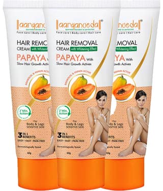 Aaryanveda Papaya Hair Removal Cream for Smooth, Gentle & Pain-Free Hair Removal , 180g (Pack of 3)