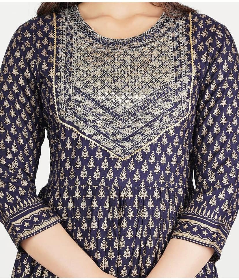 Jaipuri Collection - Blue Rayon Women's Flared Kurti ( Pack of 1 ) view 2