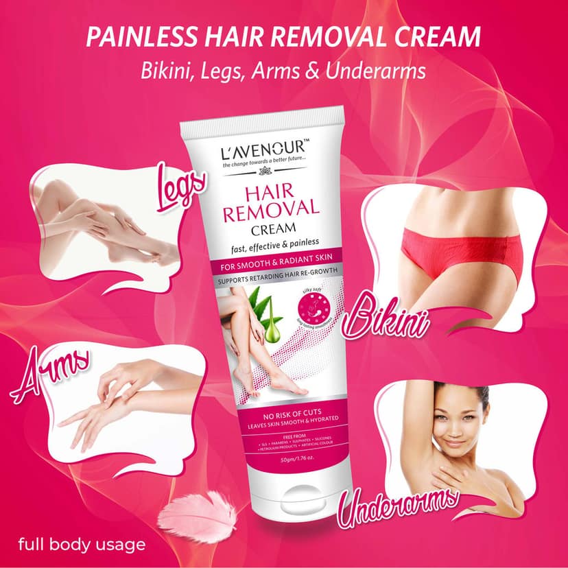 L'avenour Hair Removal Cream For Women | Suitable for Arms, Underarms, Legs & Bikini Line - 50gm view 5