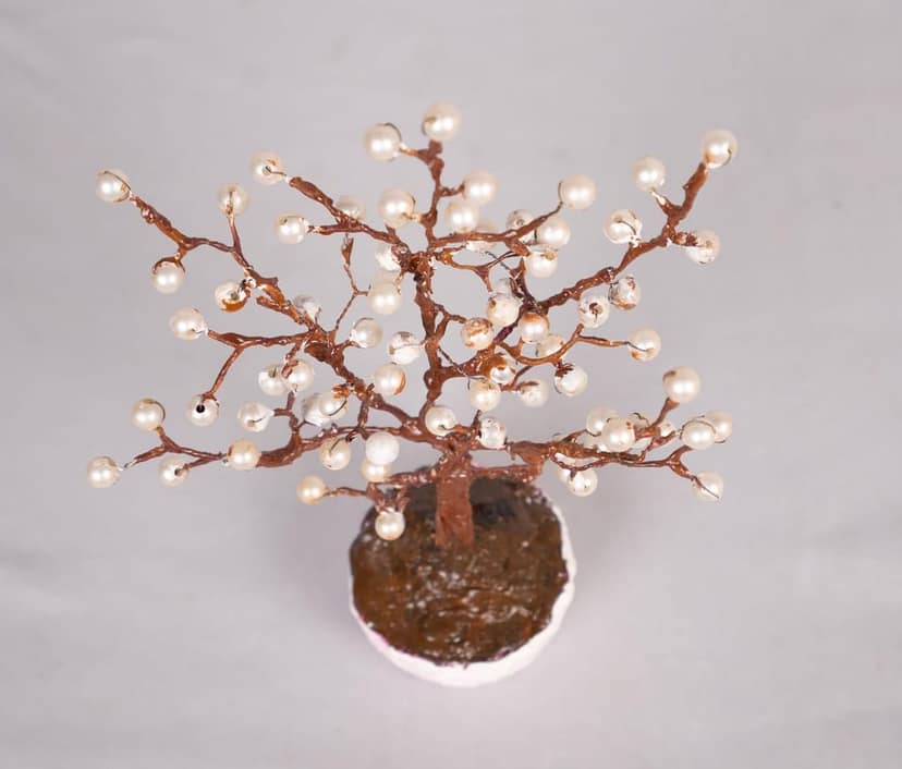 Bonsai Tree of Life Wire Sculpture With Faux Pearls