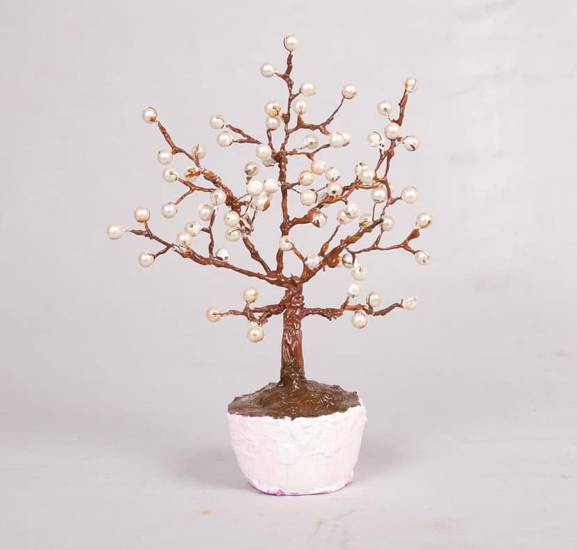 Bonsai Tree of Life Wire Sculpture With Faux Pearls view 2