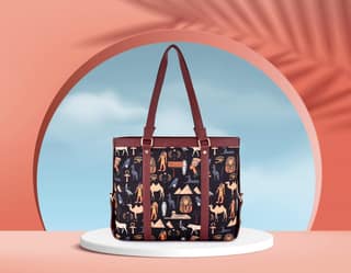 Lychee bags Women Printed Canvas Black Tote Bag