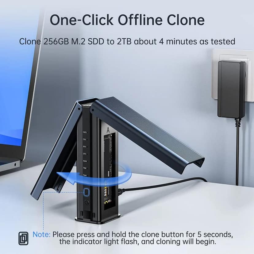 ACASIS M.2 NVMe SSD Cloner, Dual-Bay Offline Duplicator with Cooling Fan, USB C to M.2 Cloner, Enclosure for NVMe M.2 PCIe Size 2230/2242/ 2260/2280 view 4