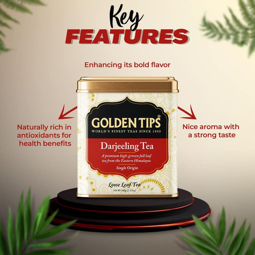 Golden Tips Darjeeling Black Tea, Premium Loose-Leaf Tea, Rich Aroma & Delicate Flavor, (100 Gram, 50 cups) view 3