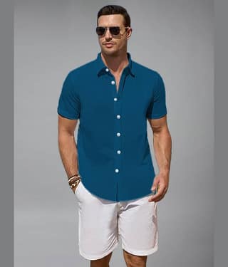 BHUVIKOO Cotton Blend Slim Fit Solids Half Sleeves Men's Casual Shirt - White ( Pack of 1 )
