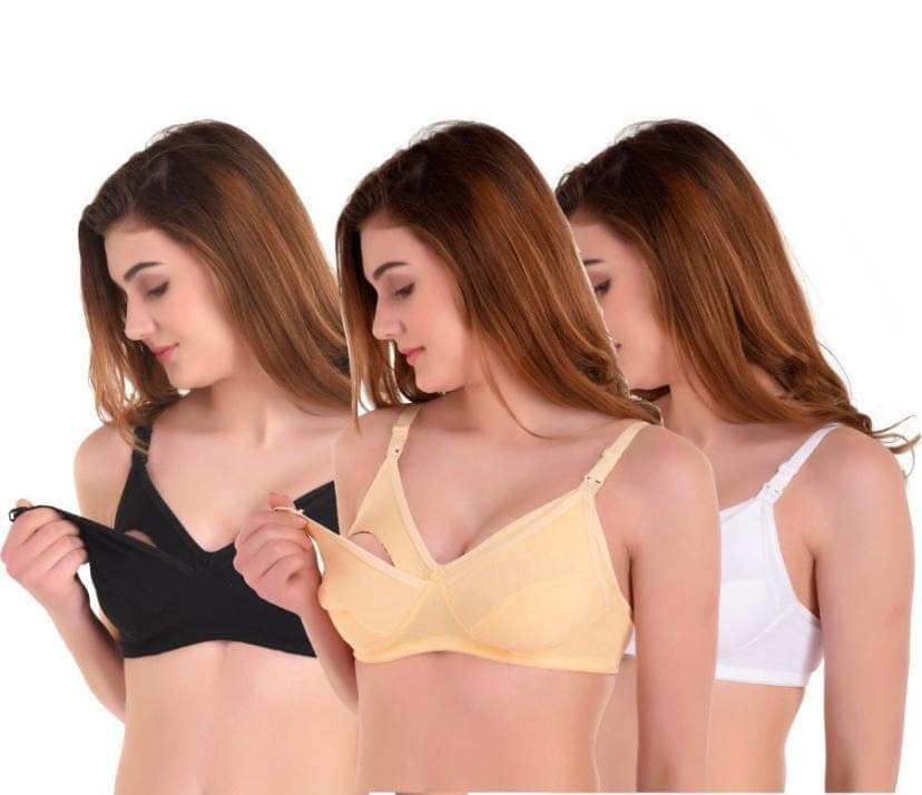 JUSTLY Women Maternity/Nursing Bra Non Padded Non Wired Cotton Feeding Bra for Breastfeeding Mothers – Multicolor -Black,Skin,white Soft Comfortable Daily Wear