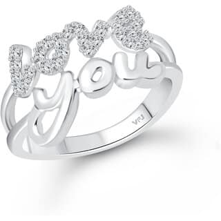 Vighnaharta Valentine message Love (CZ) Rhodium Plated Ring