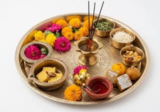 Golden Pooja Thali Set with Ganapati Diya Stand