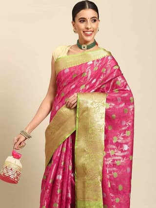 Women's Brocade Soft Silk Zari Woven Saree With Unstiched Blouse Piece