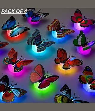 4 PCS 3D BUTTERFLY LED NIGHT LAMP COLOURFULL WALL LIGHT FOR BEDROOM ,LIVING ROOM ,KIDS ROOM &LOBBY ROOM DECOR ,BATTERY OPERATED DECORATIVE NIGHT LAMP