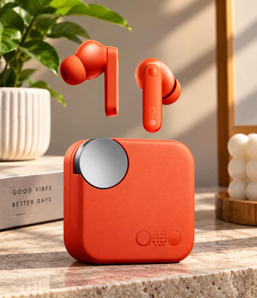 Buds unique disine spinning disine ear buds Bluetooth connect orange view 4