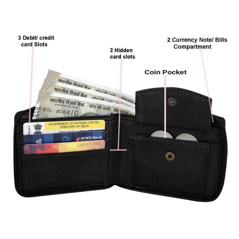 ZOSTER Black Vegan Leather Wallet for Men & Women - Stylish and Sustainable Wallet view 2