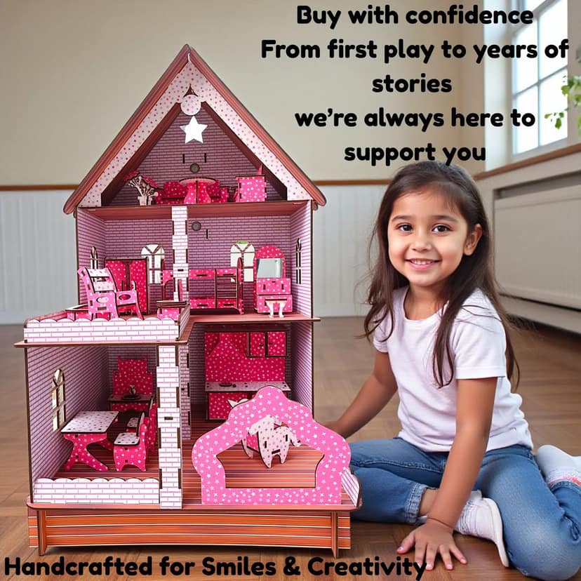Wooden Dollhouse for Kids | Pretend Play Doll House with Furniture | Educational Role Play Toy for Creativity, Imagination & Social Skills view 2
