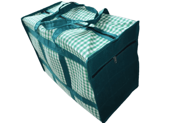 Premium Multipurpose Cloth Shopping Bag with Multiple Zipper Pockets – Green & Checkered Design view 3