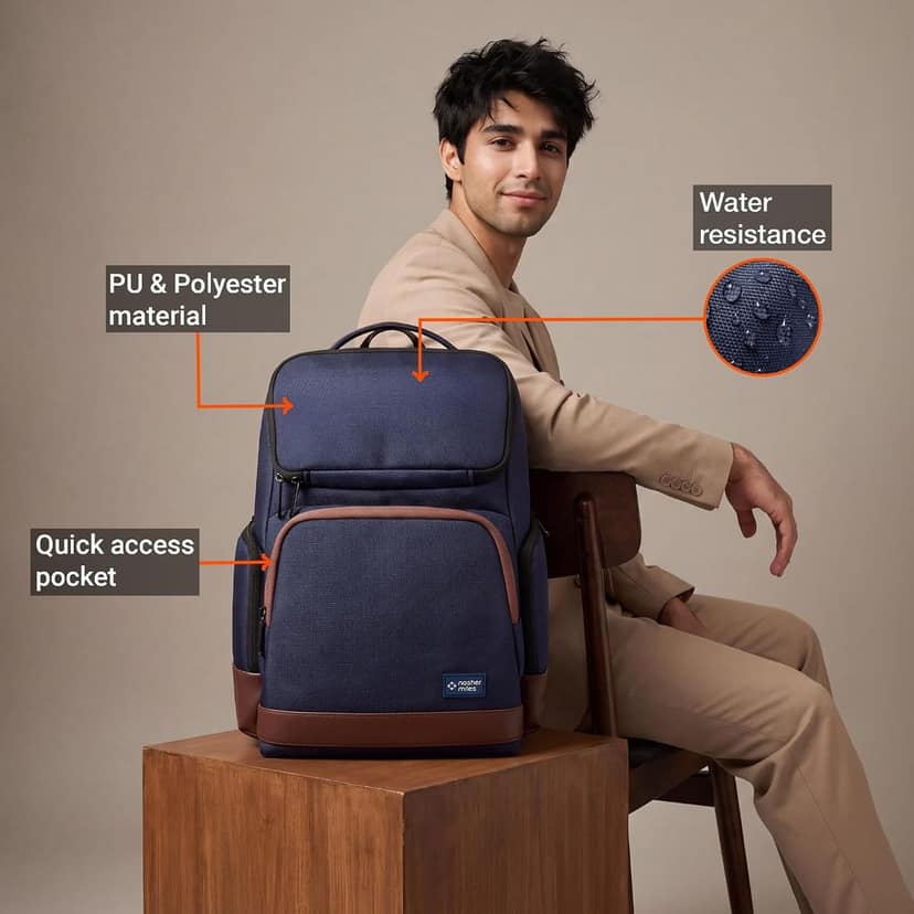 Corporate Backpack | Premium Polyester & PU 15.6 inch Laptop Backpack | Ideal for Office, College, School & Travel | Men, Women, Boys, Girls view 2