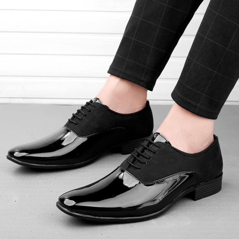 Bxxy's Faux Leather Semi Suede Classic Party Wear Lace-up Shoes for Men view 3