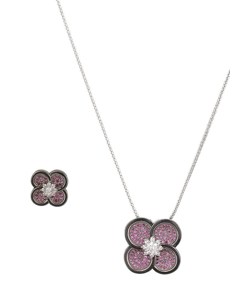 Silver Plated Red AD Studded Floral Designer Locket Jewellery Set view 6