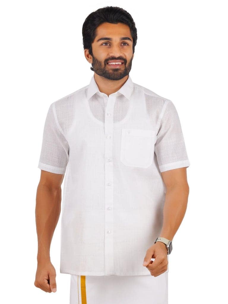 Mens Poly Cotton White Shirt Half Sleeves Celebrity White V3