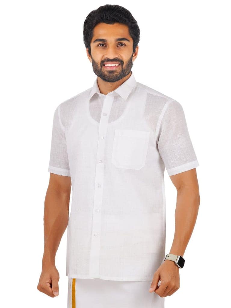 Mens Poly Cotton White Shirt Half Sleeves Celebrity White V3 view 4