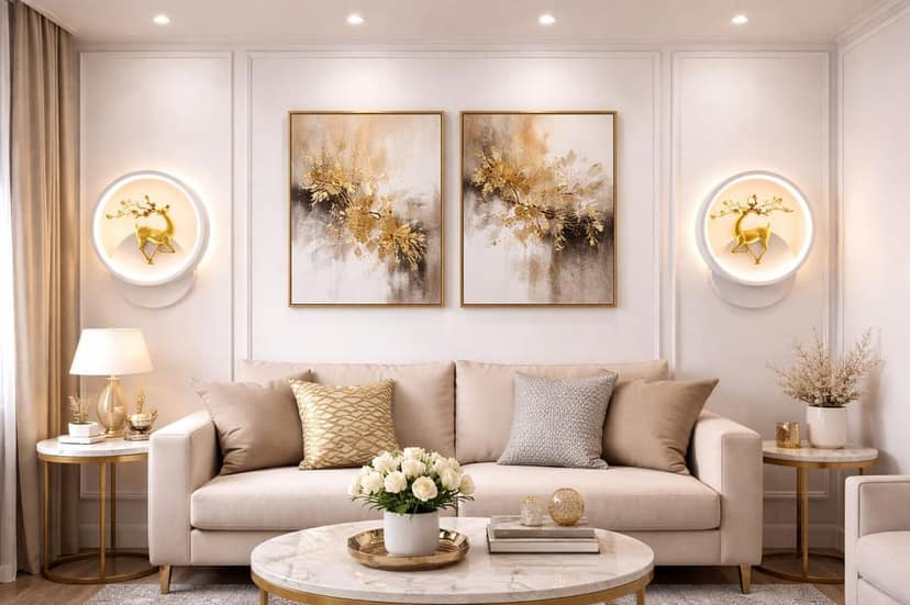 SPARKWORLD Golden Deer Designer LED Wall Light White Circular Decorative Wall Lamp for Home, Living Room & Hall | Colour: Circle Reindeer (White) view 2