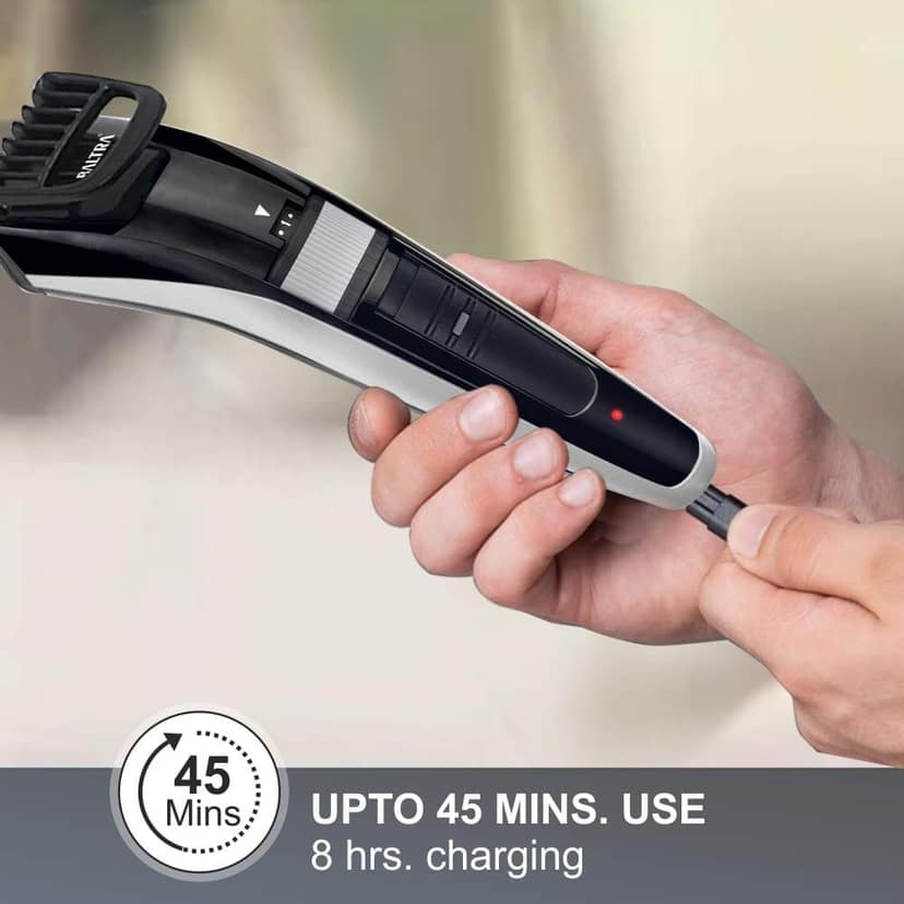 BALTRA Cordless Beard Trimmer with 2 Hours Quick Charge & 45 Min Runtime, Even Trimmimg Technology, 0.5-10mm Cutting Length, Detachable Head fot Easy Cleaning, (Comb+Cleaning Brush) Black view 5