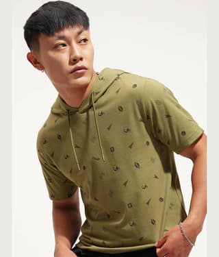 Ketch Men Cotton Blend Slim Fit Printed T-Shirt ( Olive )