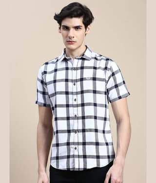 Showoff Cotton Blend Regular Fit Checks Half Sleeves Men's Casual Shirt - White ( Pack of 1 )