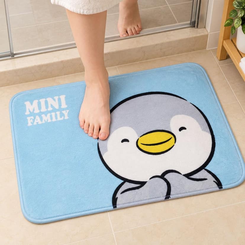 Penguin Bathroom Floor Mat with Soft Top and Dotted Backing (1 Pc, 50.5x68 Cm) view 2