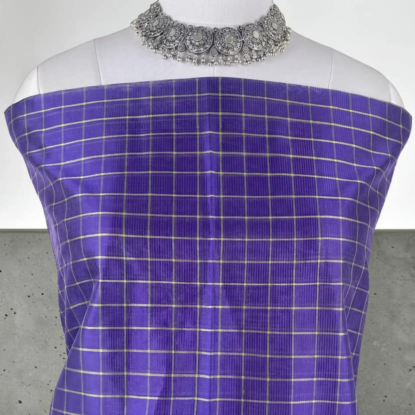 Andhra Silk Cotton Dress Material Royal Blue Green Zari view 2