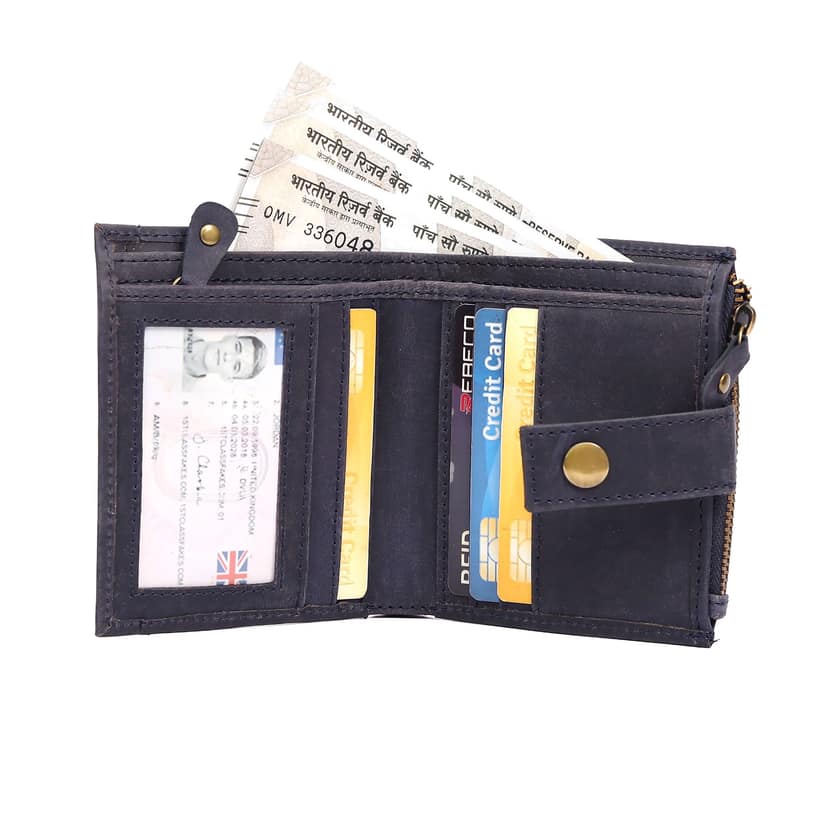 Vital King Men Trendy, Travel Light Blue Genuine Leather Wallet (11 Card Slots) view 5