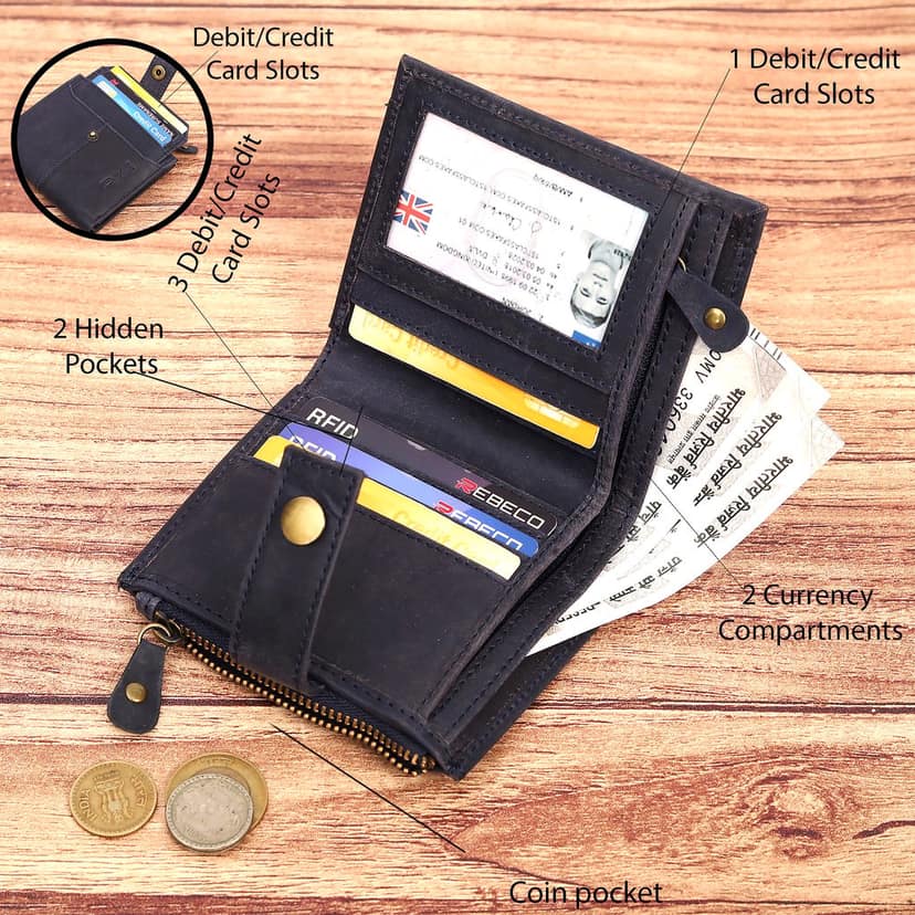 Vital King Men Trendy, Travel Light Blue Genuine Leather Wallet (11 Card Slots) view 7
