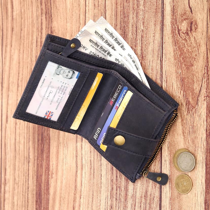 Vital King Men Trendy, Travel Light Blue Genuine Leather Wallet (11 Card Slots) view 8