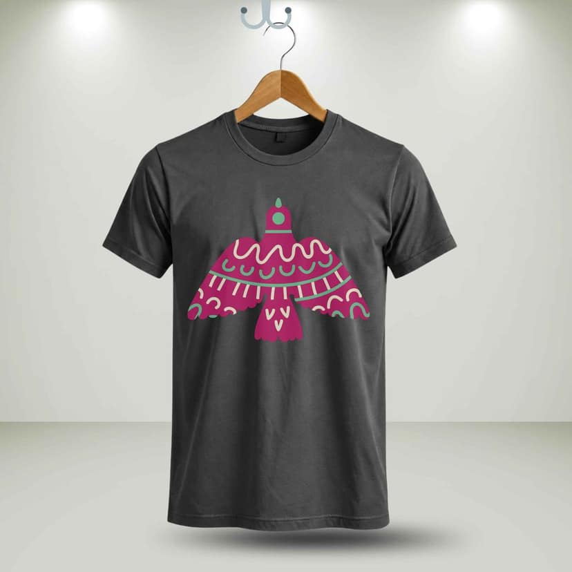 Trishoolin "Folk Art Bird Graphic" Floral Theme Art T-Shirt | Design 30166MB