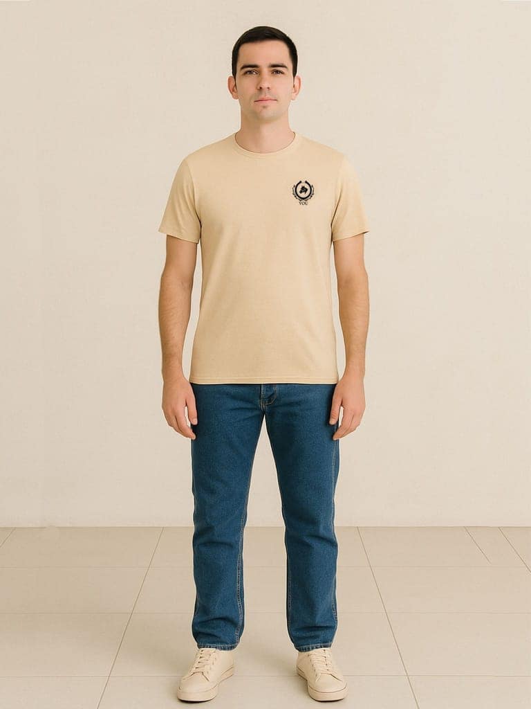 Cotton Beige Plain Round neck T-Shirt
