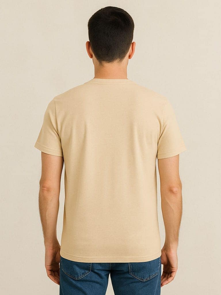 Cotton Beige Plain Round neck T-Shirt view 2