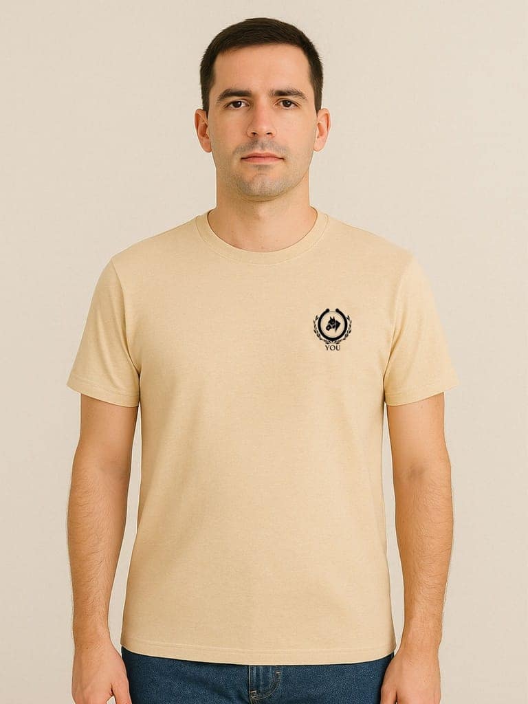 Cotton Beige Plain Round neck T-Shirt view 3