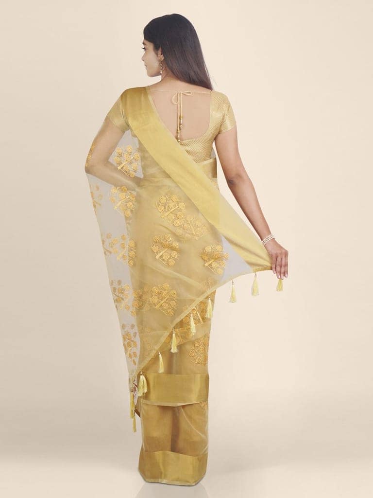 Alluring Golden Organza Saree view 2