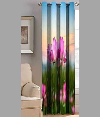 BELLA TRUE - Floral Printed Semi Transparent Eyelet Curtain-7 Ft-pack of 1