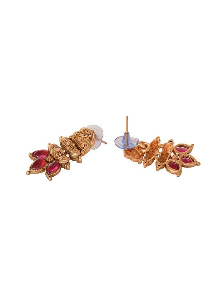 Gold Plated Red stone studded Handcrafted Leaf design Temple Jewellery Set view 3