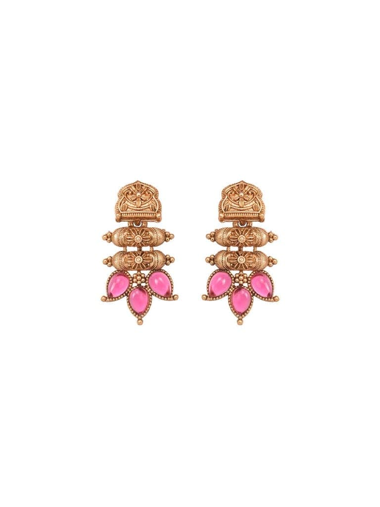 Gold Plated Red stone studded Handcrafted Leaf design Temple Jewellery Set view 5