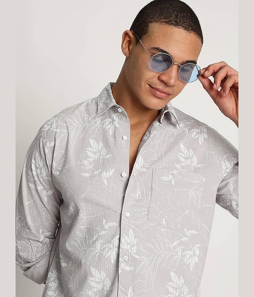 IVOC 100% Cotton Regular Fit Printed Full Sleeves Men's Casual Shirt - Grey ( Pack of 1 ) view 2