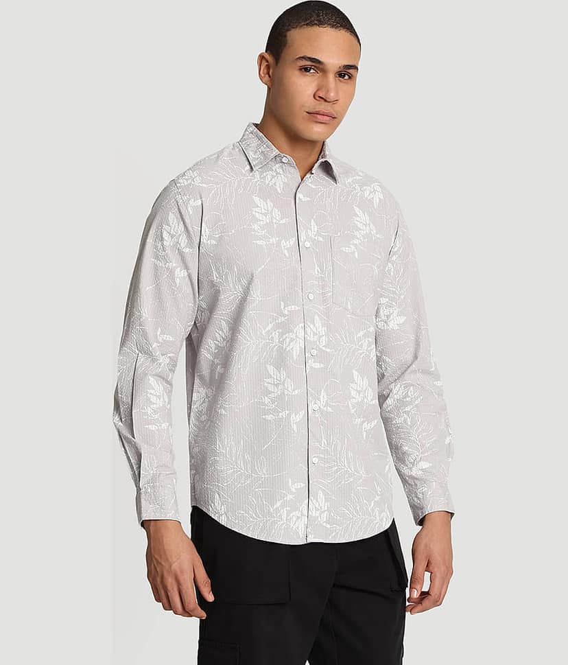 IVOC 100% Cotton Regular Fit Printed Full Sleeves Men's Casual Shirt - Grey ( Pack of 1 ) view 4