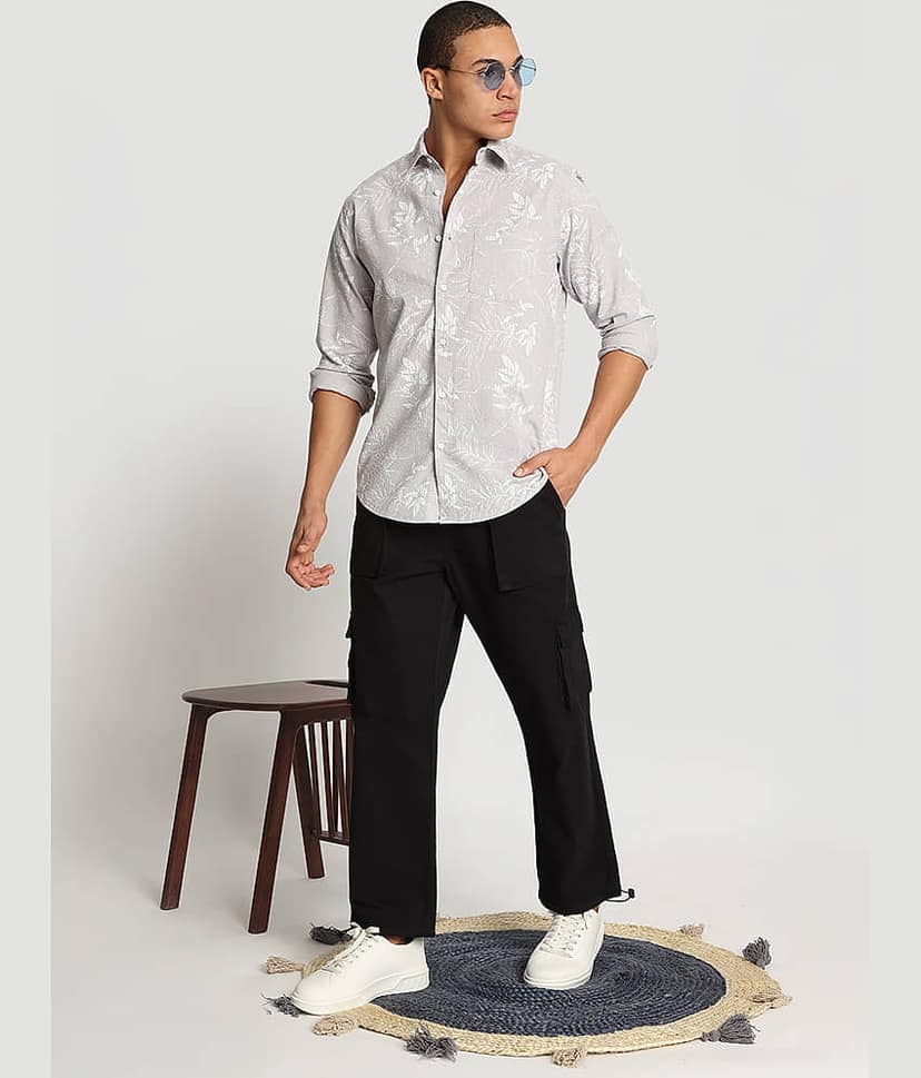 IVOC 100% Cotton Regular Fit Printed Full Sleeves Men's Casual Shirt - Grey ( Pack of 1 ) view 6