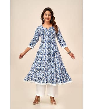 IRIDAA JAIPUR Viscose Printed Anarkali Women's Kurti - Blue ( Pack of 1 )