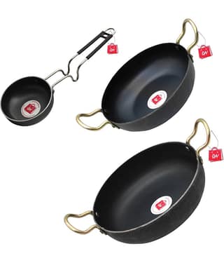 LAZYWINDOW Black Iron No Coating Cookware Sets ( Set of 3 )