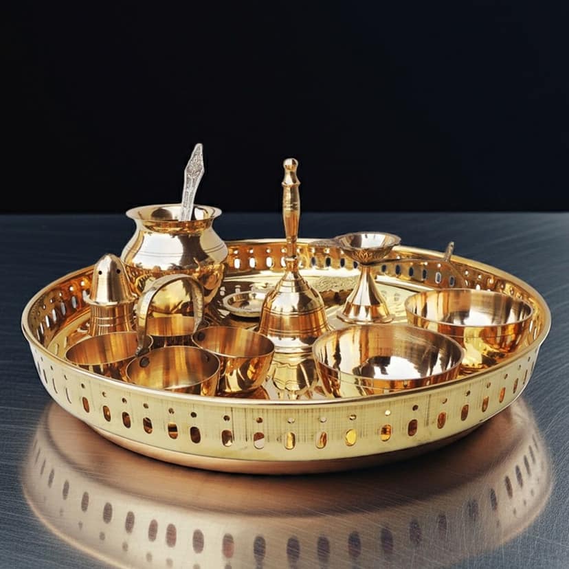 Brass Decorative Puja Thali Set With Multiple Items (ZMAS476 E) view 2